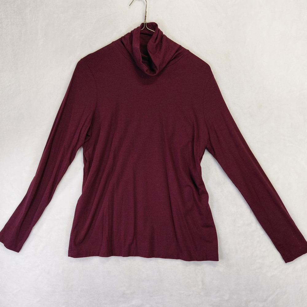 Lands End Womens Burgundy Long Sleeve Turtleneck Top Size M 10-12 Cotton Blend